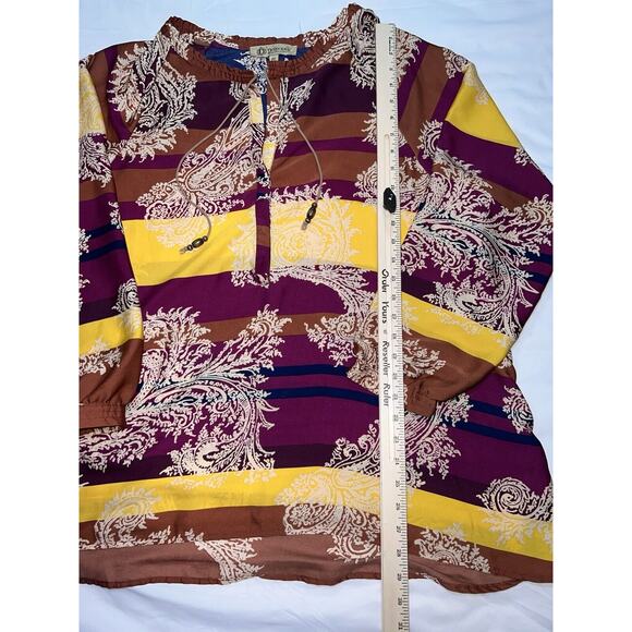 Democracy Top Tunic Plus Size 1X Paisley Multicolored Striped Shirt Tie Beads - Picture 4 of 11